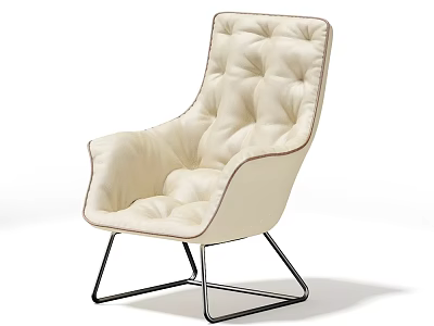 Modern Cream Tufted Single Seater Sofa With Curved Back And Metal Frame 3d model