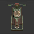 Old Rusty Green Tracked Excavator Featuring Metal Bucket And Vintage Cab