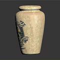 Cream Colored Ceramic Vase With Blue Pattern And Decorative Text For Home Decor