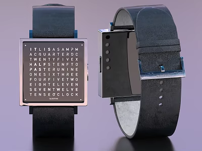 Stylish Analog Watch with Black Leather Strap Square Dial and Clear Text Numbers 3d model