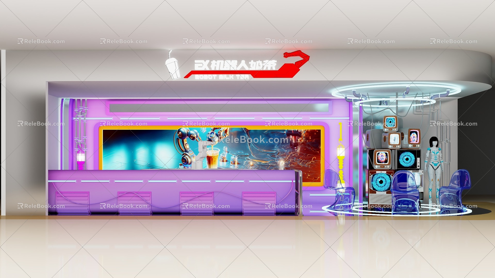 Meichen Robot Milk Tea Shopping Mall Store Milk Tea Shop Science and Technology Wind Cool Mechanical Arm Exhibition Chen Creative Bar 3d model