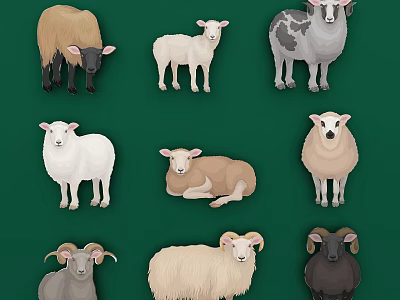 Colorful Sheep Themed Wall Decor with Various Poses and Colored Breeds for Home 3d model