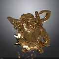 Golden Mythical Warrior Figurine Holding Battle Axe With Ornate Feathered Skirt