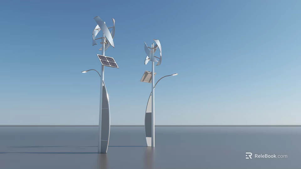 Modern Outdoor Lights With Windmill Structure And Solar Panels For Exterior Illumination 3d model 
