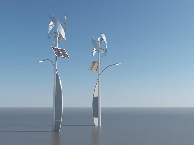 Modern Outdoor Lights With Windmill Structure And Solar Panels For Exterior Illumination 3d model