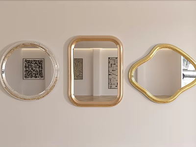 Round Square and Irregular Shaped Mirrors with Gold Silver Frames Hanging on Wall 3d model