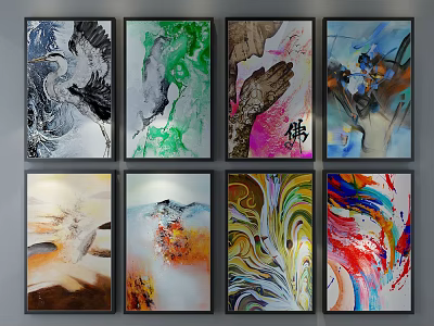 Vibrant Abstract Paintings Collection With Diverse Hues Styles And Artistic Textures 3d model