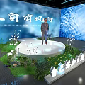 Modern Event Stage Setting With Speaker Blue Visual Front Trend Background And White Sofas 3d model