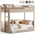 Wooden Bunk Bed with Light Wood Finish Ladder Access and Cozy Lower Bed Pillows
