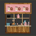 Small Retail Kiosk Equipment With Coffee Machine Teapot Shelves And Display Board