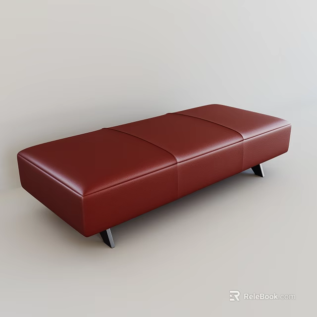 Red Leather Three Seat Sofa Bench With Modern Black Legs Design 3d model
