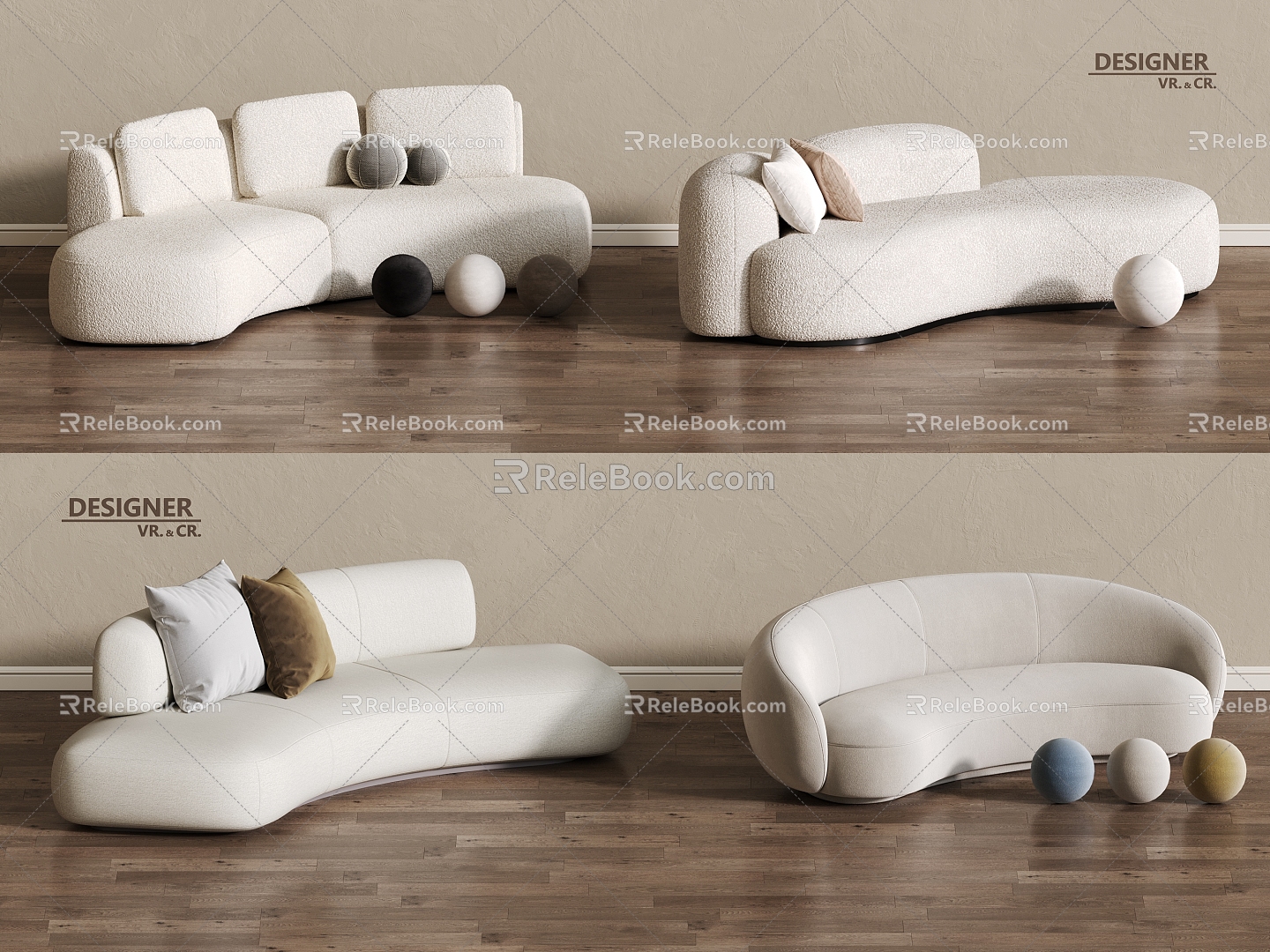 Modern Cream Style Double Sofa Sofa Living Room Sofa Multi-person Sofa Curved Sofa 3d model