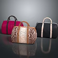 Stylish Fashion Handbags in Pink Snakeskin Pattern and Black Leather with Top Handles