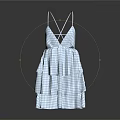 Stylish Blue And White Checkered Spaghetti Strap Dress With Layered Skirt