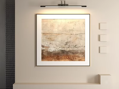 Abstract Painting Neutral Tones Textured Modern Minimalist Wall Art Above Console Table With Overhead Lighting 3d model