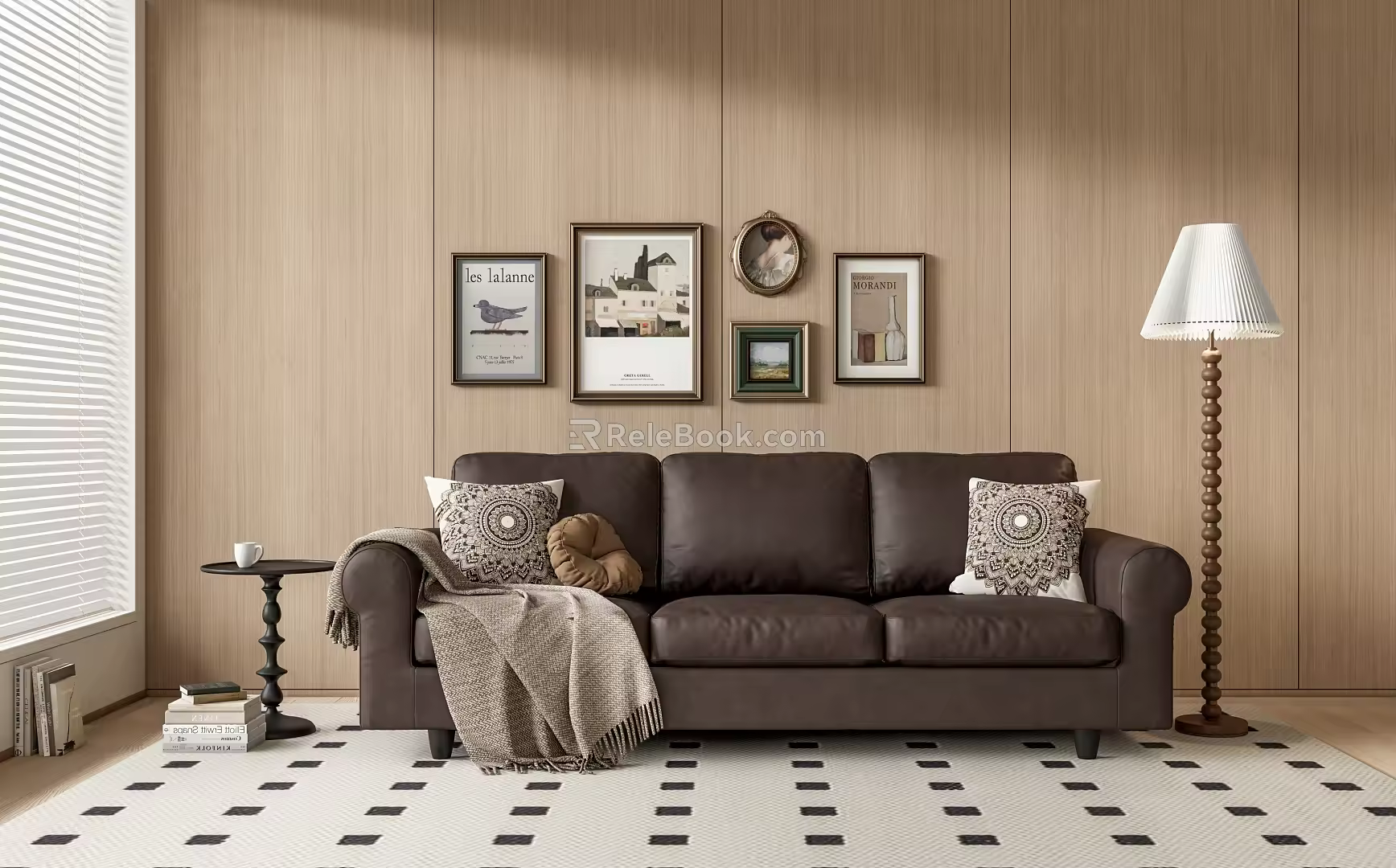 American three-person sofa multi-person sofa floor lamp hanging picture 3d model