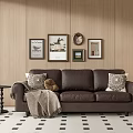 American three-person sofa multi-person sofa floor lamp hanging picture 3d model