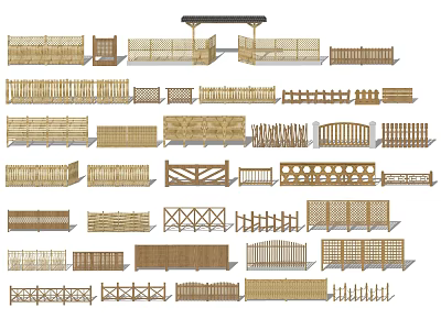 Different Types Of Fence Designs With Wooden Metal And Decorative Styles 3d model