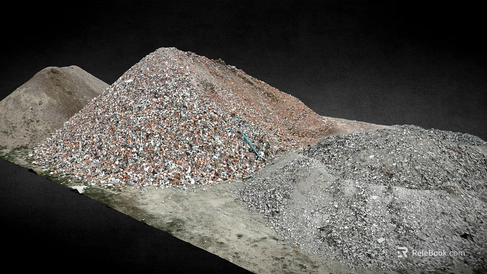 Large Mixed Construction Waste Pile With Rubble Bricks And Debris 3d model