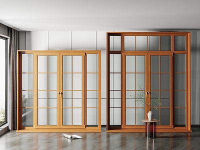 Nordic Floor-to-ceiling Windows Solid Wood Window Combination 3d model