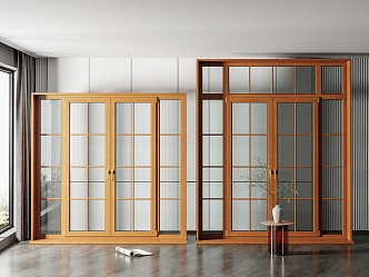 Nordic Floor-to-ceiling Windows Solid Wood Window Combination 3d model