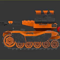 Futuristic Orange Tank 3D Model With Black Tracks Multiple Cannons And Mechanical Design
