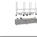 Modern Kitchen Setup With Hanging Cookware Countertop And Rolling Cabinets 3d model
