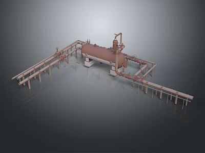 Detailed 3D Model of Industrial Cylindrical Tank with Pipes and Support Structures 3d model