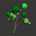 Abstract Low Poly Plant With Green Geometric Shapes And Orange Trunk