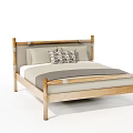 Wooden Frame Double Bed With Light Colored Mattress And Decorative Pillow