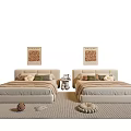 Modern Single Bed Bedroom Setup With Upholstered Headboard Pillows Wall Art And Area Rug