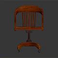 Stylish Red Wooden Office Chair With Armrests And Wheeled Base Structure