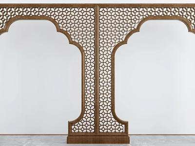 Traditional Wooden Door Arches With Intricate Lattice Design And White Wall Background 3d model