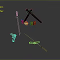 Various Types of Weapons Collection Featuring Swords Pistol and Bladed Tools
