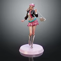 Fashionable Female Character Figurine With Pink Hat Plaid Skirt And Handbag On White Base