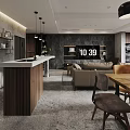 Modern Living Dining Room Interior With Beige Sofa Coffee Table Bar Counter and Pendant Lights