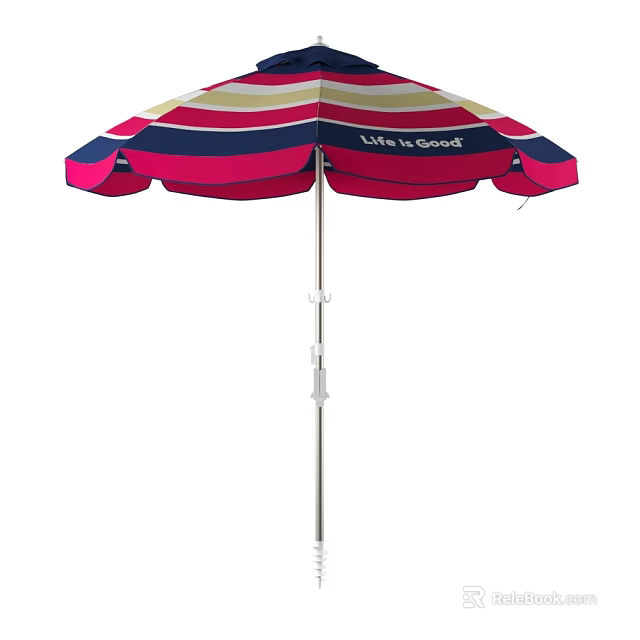 Outdoor Umbrella Red White Blue Striped Design With Life is Good Print for Shade 3d model 