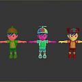 Cartoon Characters With Different Hats And Colorful Outfits Standing On Grey Background With Reflections