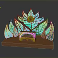 Colorful Stained Glass Leaf Decorative Art Sculpture With Wooden Base And Carved Frame