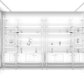 Modern Bookcase with Gold Metal Frame Black Shelves and Decorative Items by Window Area Rug