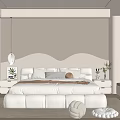 Modern Beige Bedroom With Wave Shaped Headboard Bedside Tables Pendant Light And Soft Rug