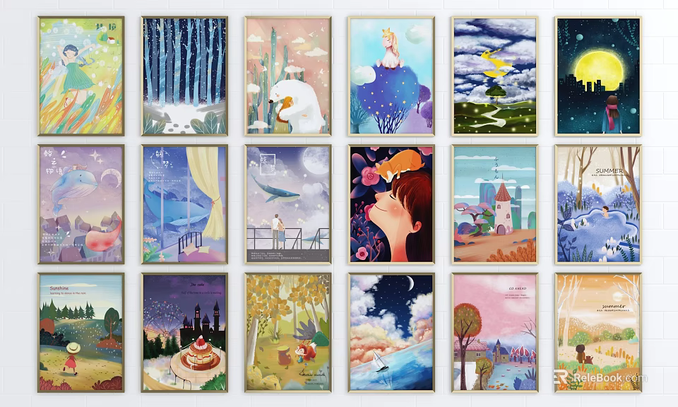 Colorful Illustrations With Fairy Tale Scenes Nature Landscapes And Fantasy Characters 3d model 