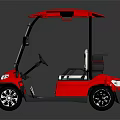Red Golf Cart With Red Roof White Seats And Reflective Surface