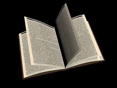 Open Book With Spread Pages And Printed Text On Black Background 3d model