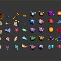 Colorful Cartoon Style Scene Components With Stars Shells Mushrooms Gems For Games And Toys