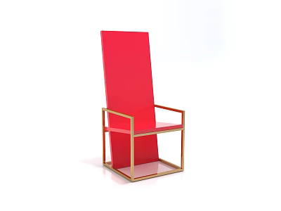 Red Leisure Chair with Gold Metal Frame Modern Minimalist Stylish Accent Furniture 3d model