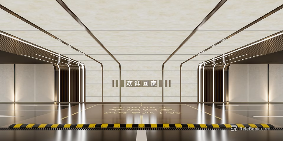 Modern Underground Garage Interior With Welcome Sign 3d model 