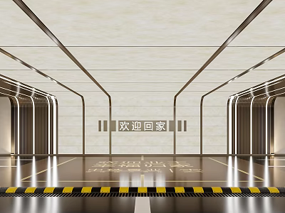 Modern Underground Garage Interior With Welcome Sign 3d model