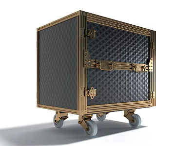 Decorative Cabinet with Golden Frame and Black Diamond Textured Panel and Wheels for Easy Mobility 3d model