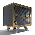 Decorative Cabinet with Golden Frame and Black Diamond Textured Panel and Wheels for Easy Mobility